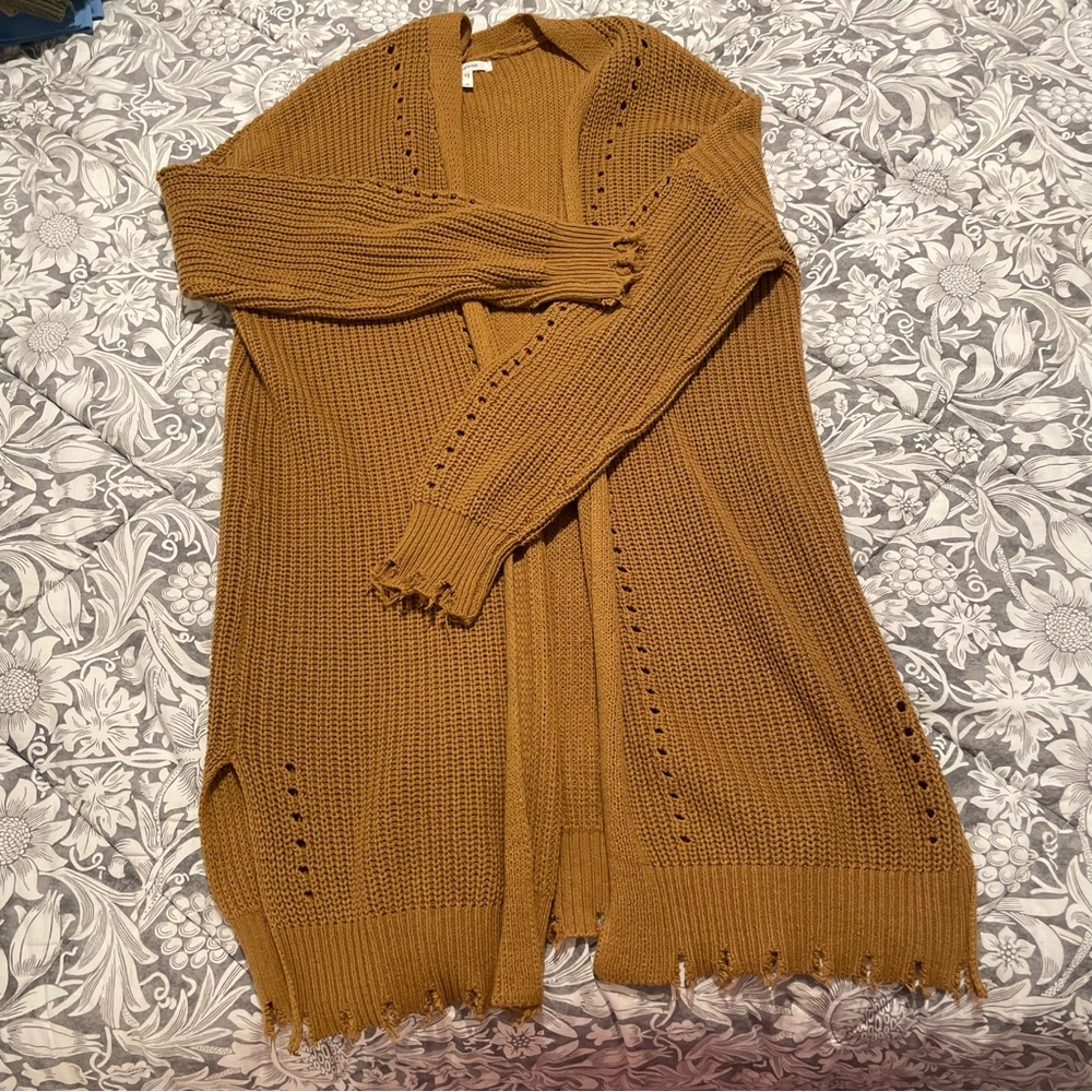 Olive Green Women's Distressed Knitted Cardigan